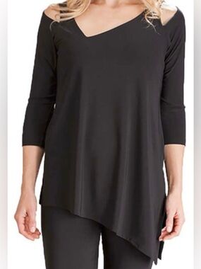 Sympli Black Asymmetrical 3/4 Sleeve Blouse Top Women’s Sz 4 Stretch Pullover